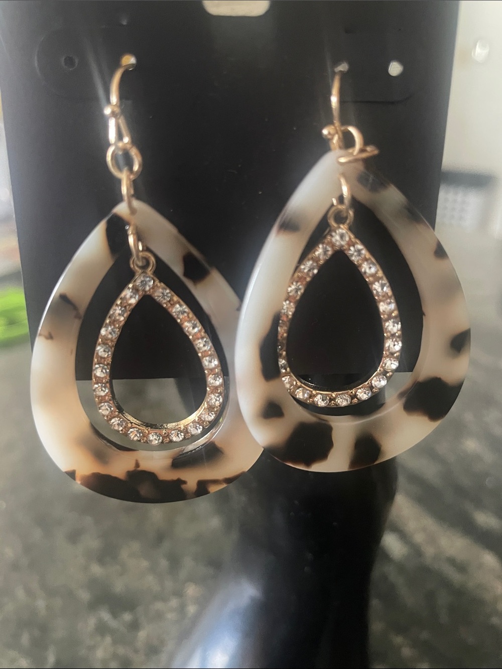 Thalia Sodi Tortoiseshell Teardrop Earrings with Crystal Accents - Black & Cream